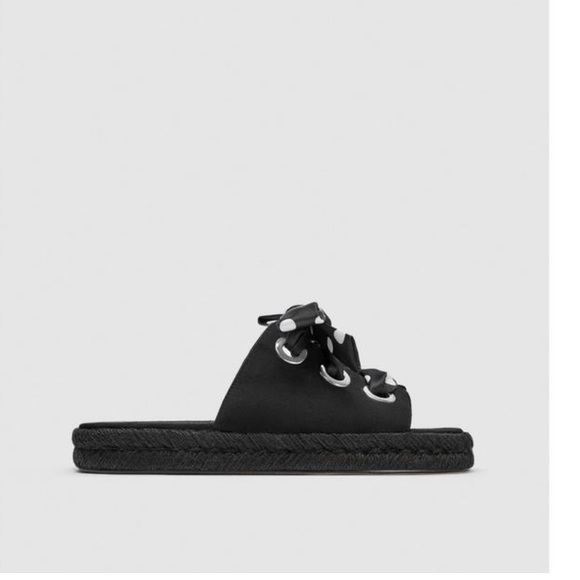 Zara Black Lace Up Espadrilles with Polka Dot Ribbon Size 39 - Picture 2 of 8
